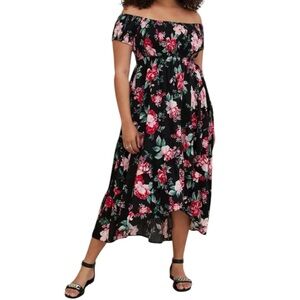 Torrid NWT Women’s Floral Maxi Challis Off-Shoulder Dress Sz 1(1X)‎